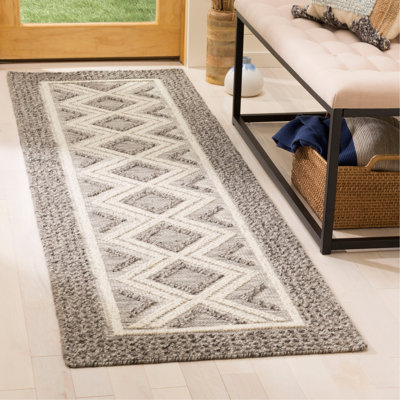 Tapis en laine / coton tissé à la main Caper en ivoire / gris
