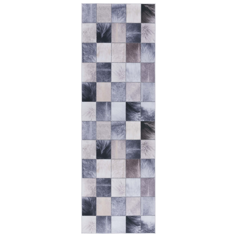 Tapis géométrique beige / gris, Tapis de couloir 2 pi 6 po x 8 pi