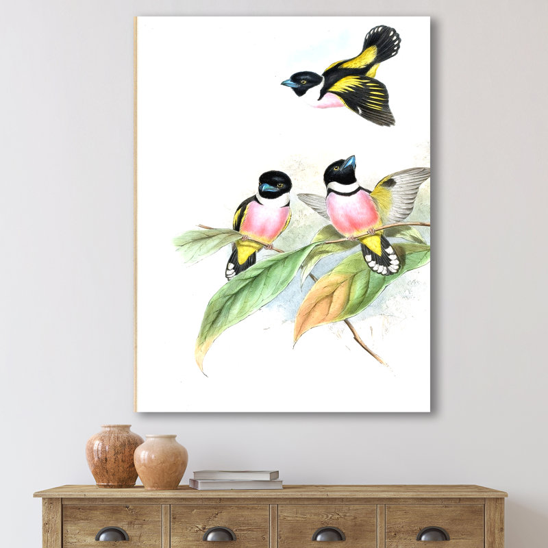 Oiseaux d'époque III - peinture sur toile, H 20 po x l 12 po x P 1po, Toile tendue