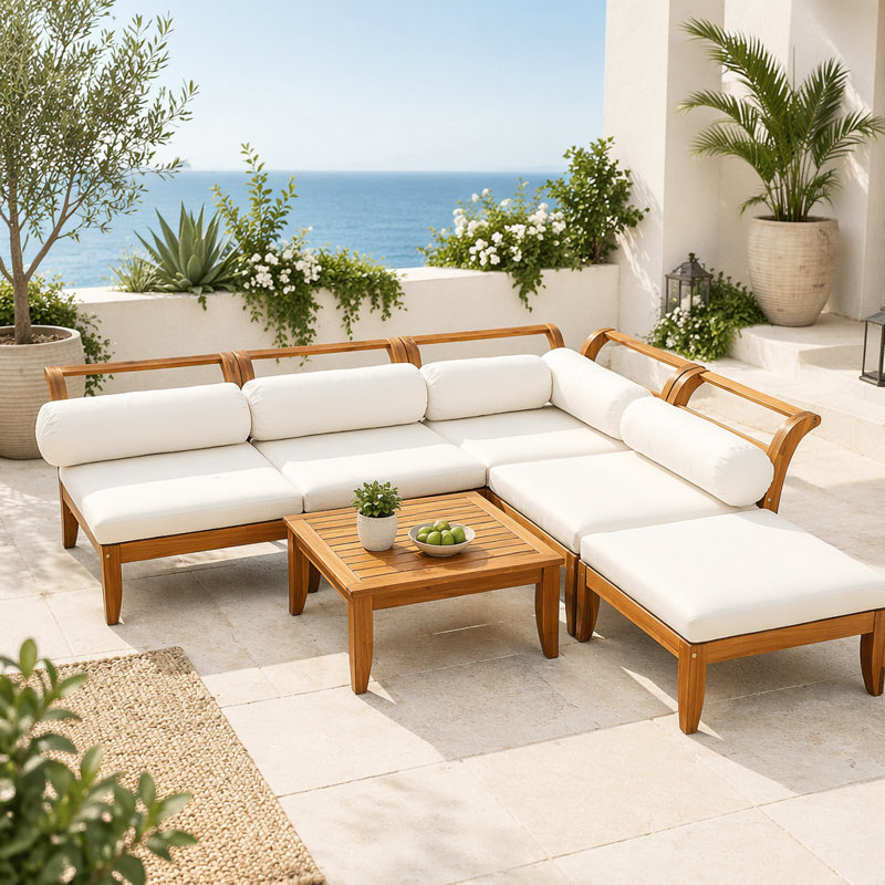 Ensemble de canapé de patio 6 pièces, ensemble de conversation modulaire d'extérieur en bois d'acacia