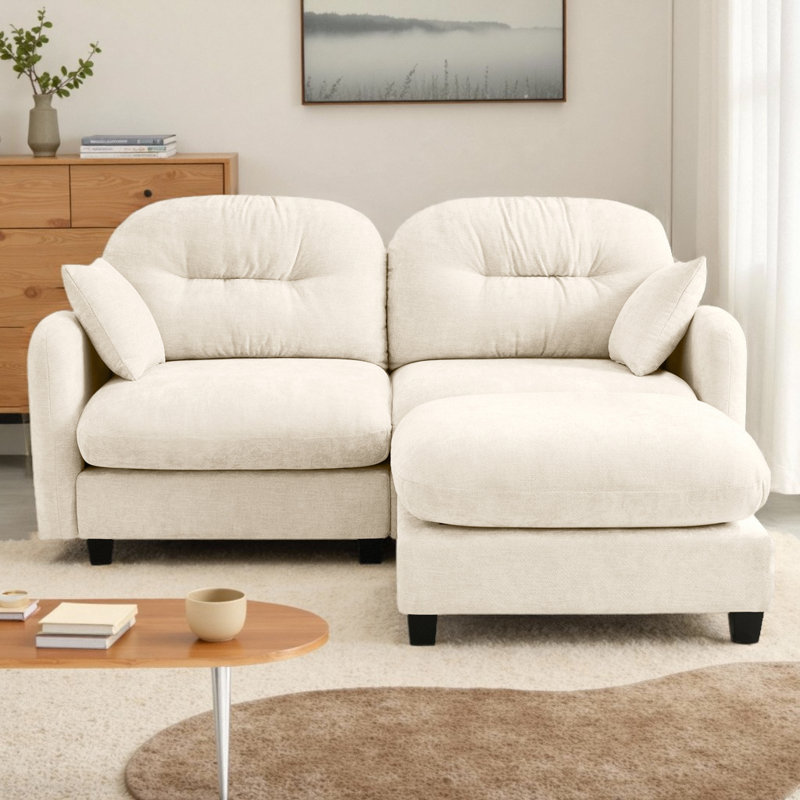 Canapé modulaire en L avec repose-pieds Chenille, Chenille beige