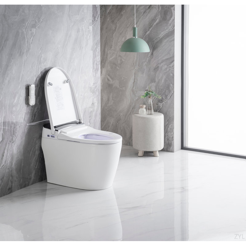 Elongated Smart Toilet With Elongated Heated Bidet Seat, Intelligent Toilet With Bidet Built-In, Feet Sensor,Auto Open/Close Seat, Off Seating AUTO Flush, Night Light, Warm Water & Dryer,White
