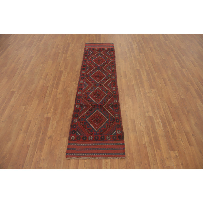 Tapis de couloir rouge en laine de conception unique 8 pi 1 po x 2 pi 0 po
