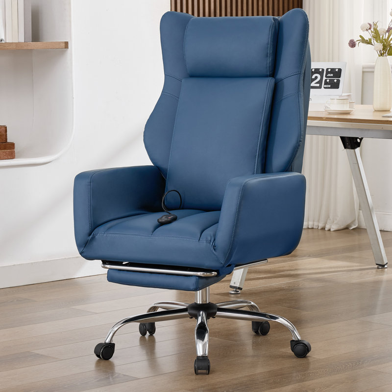 Seaberg Ergonomic PU Leather Office Chair with 3D Kneading Massage, Adjustable Backrest (90°-135°), Folding Armrest, Telescopic Footrest, 360° Swivel & Silent Wheels - Comfort Desk Chair for Work/Gaming/Nap