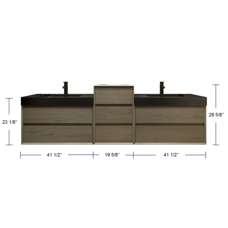 Golitz 103.5'' Double Bathroom Vanity with Stainless Steel Top, Coffee