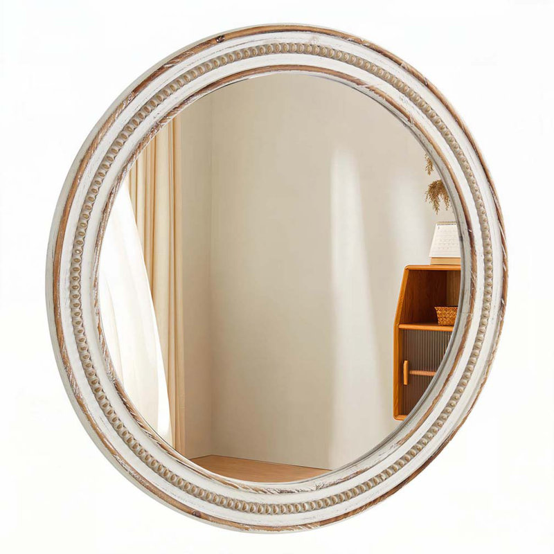 Wooden Farmhouse Round Wall Mirror