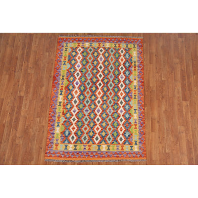 Geometric Kilim Reversible Wool Rug 4x6