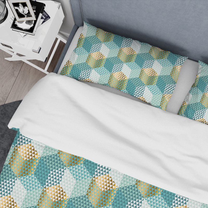 Ensemble de housse couette mid-century rétro hexagonal viii, Housse de couette très grand + 2 taies décoratives