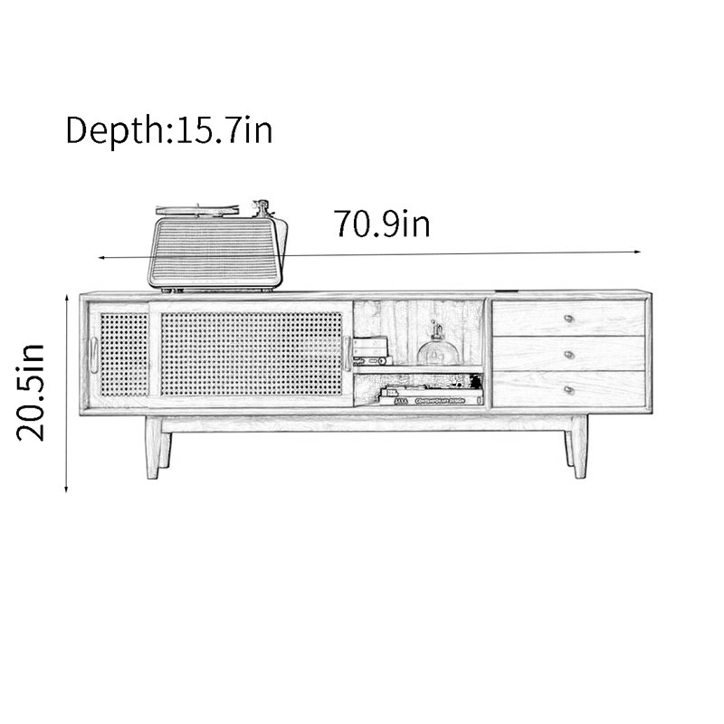 Modern simple rattan TV cabinet, 70.9", Yellow