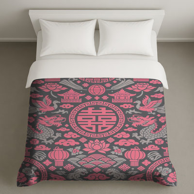 Housses de couette roses à motif asiatique