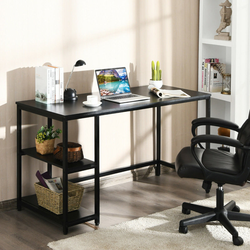 Wooden Computer Desk with Adjustable Shelf, Black, 29.5" H x 55" W x 24" D