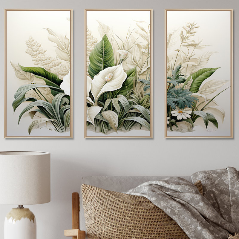 «White Contemporary Botany Wonders - Plants», ensemble d'art mural sur toile, H 28 po x l 36 po x P 1 po