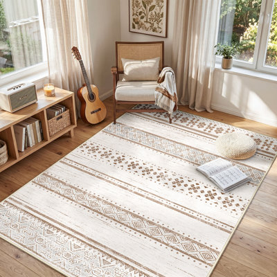 Geometric Pattern Non-Slip Area Rug, Machine Washable Soft Polyester Floor Mat for Home Decor