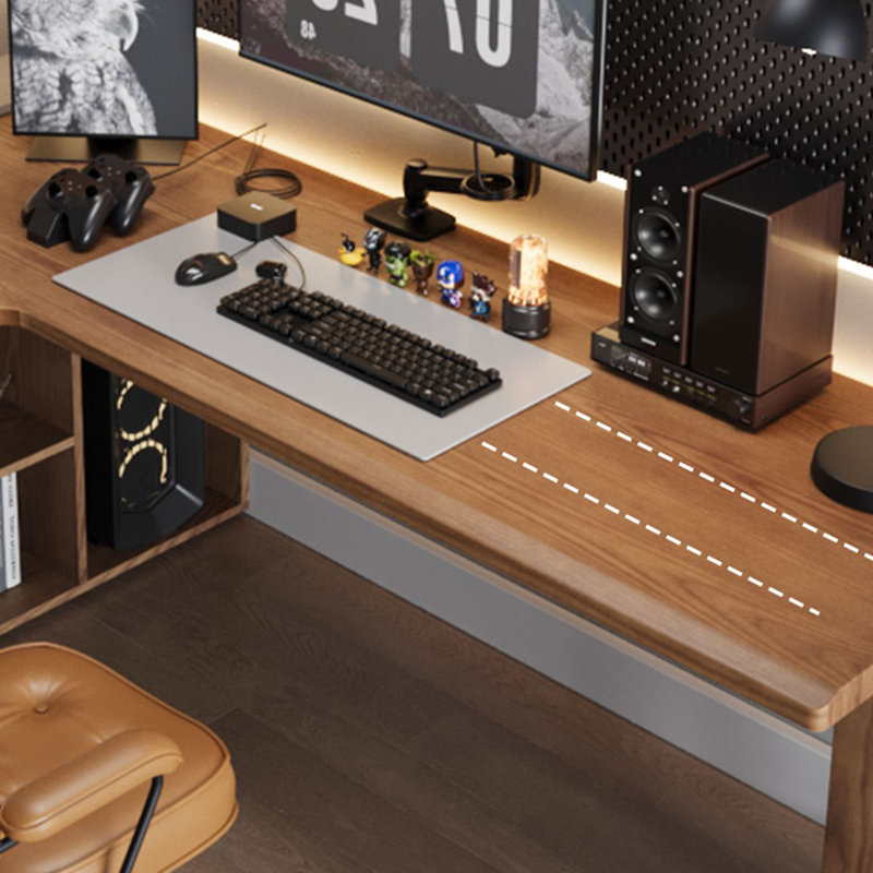 Bureau en bois massif en L noyer clair, Retour à gauche, H 29,53 po x l 86,61 po x P 41,34 po
