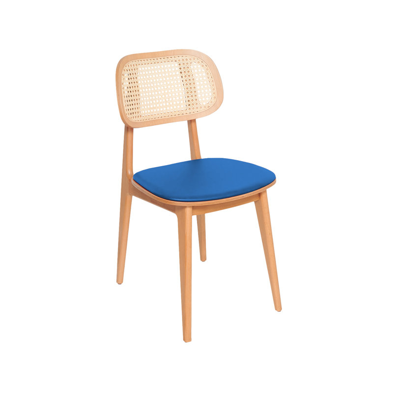 Chaise de salle à manger Emma Cane, Bleu, Brun clair