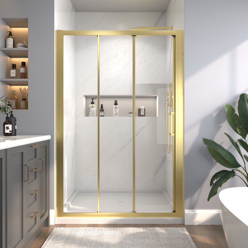 48" W X 70" H Three Sliding Semi-Frameless Shower Door, Gold