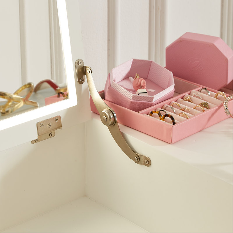 Petite coiffeuse de maquillage, bureau avec 2 tiroirs, organisateur de miroir rabattable, coiffeuse de maquillage pour chambre à coucher, vestiaire