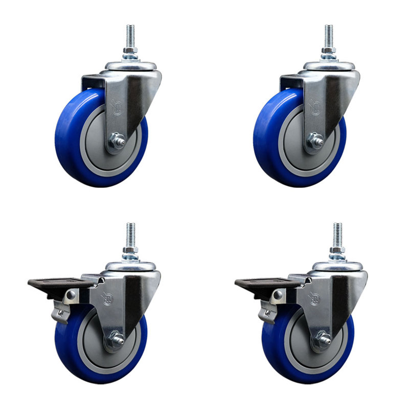 Poly Wheel Swivel 5/8 Inch Threaded Stem Caster Set Service Caster