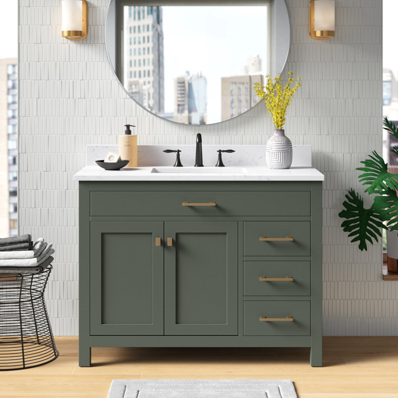 Ensemble de meuble-lavabo simple 42 po Ajhane, Vert rétro / or brossé