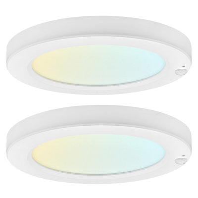  7-Inch LED Flush Mount Ceiling Light with Photocell Sensor, Bi-Level PIR Motion Detection, 5CCT, 1050LM, 15W, CRI90, Wet Rated, ETL 2 Pack