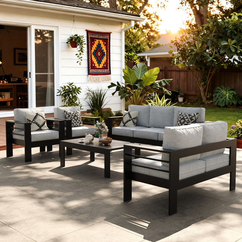 Chaise de terrasse avec coussins Alturas, Noir, noir, noir, noir
