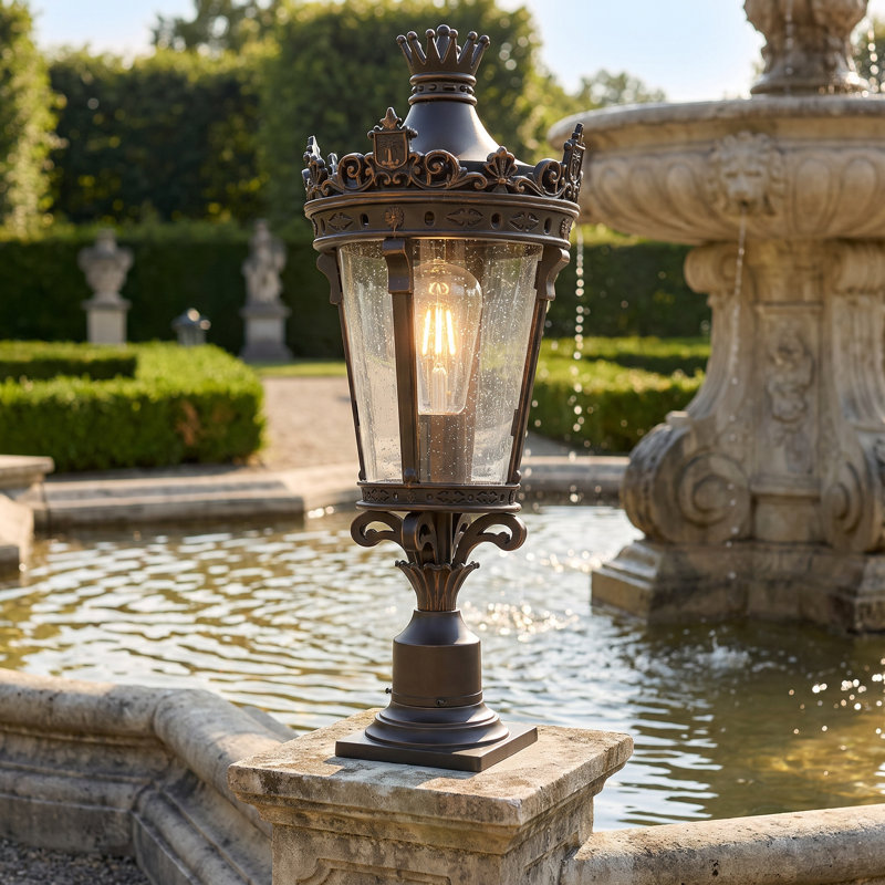 Lampadaire d'extérieur vintage rétro avec abat-jour en verre transparent en métal résistant aux intempéries
