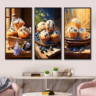 «Blue Fresh Muffin Morning - Baked Goods», ensemble de 4 reproductions d'art mural