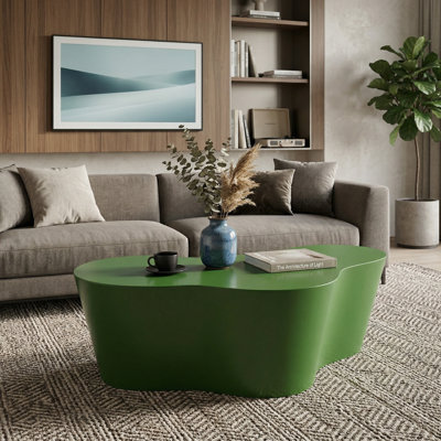 Table basse sculpturale moderne 50 po, fibre de verre, aucun assemblage requis, vert