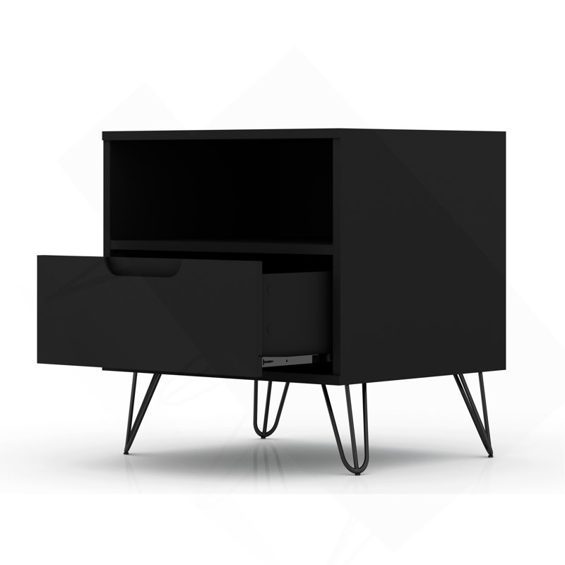 Rockefeller 20" Nightstand in Black (1-Drawer), Black