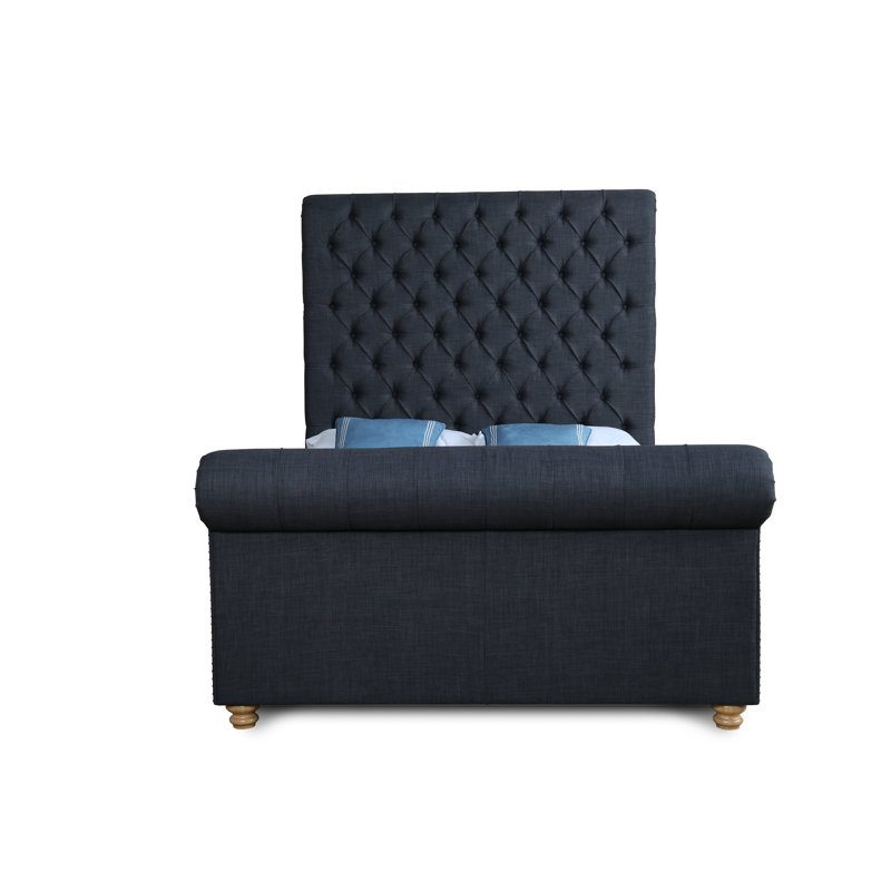 Upholstered Bed, Full, Dark Blue