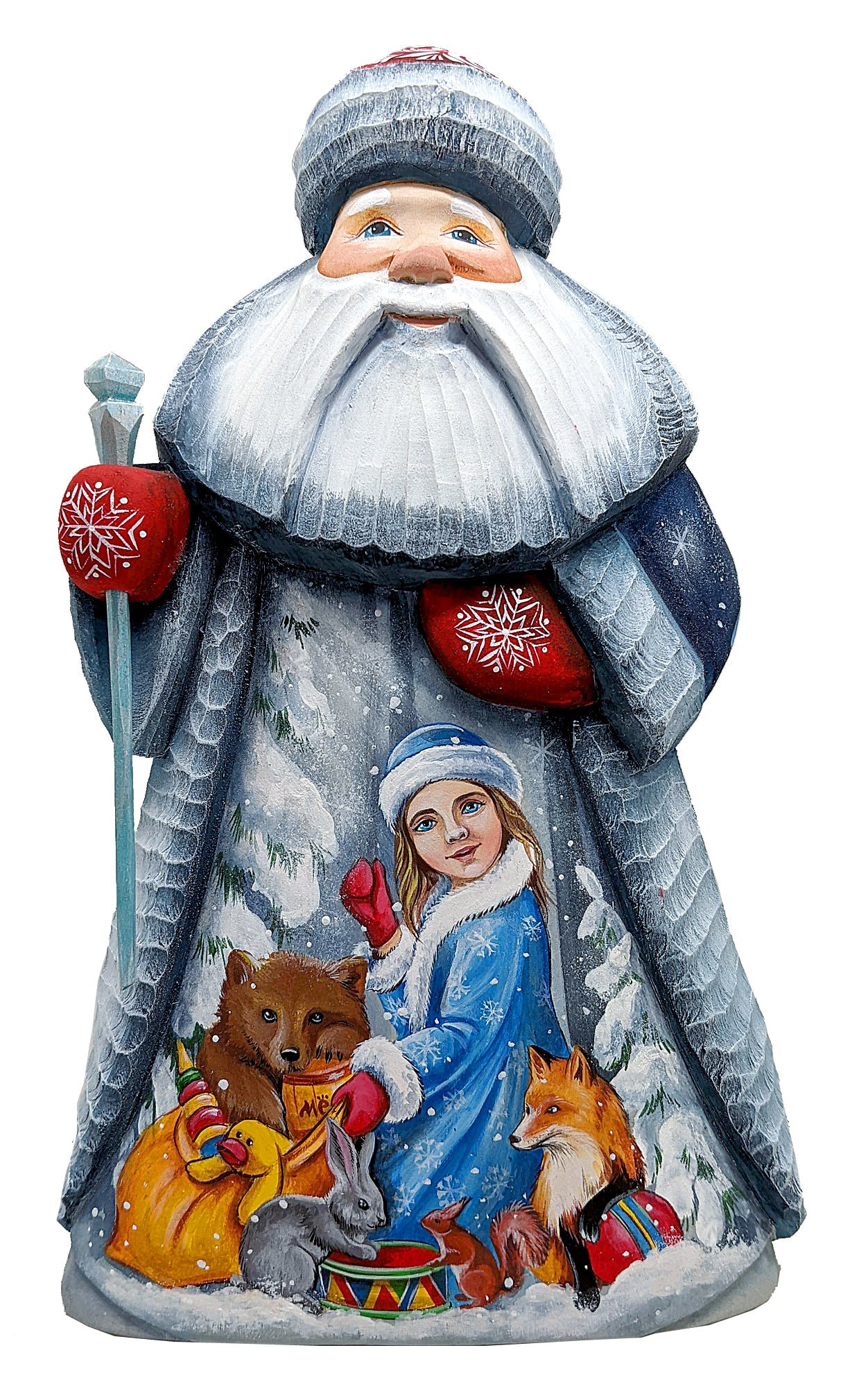 Masterpiece Wood Carved the Snow Maiden with Her Friends Santa Figurine