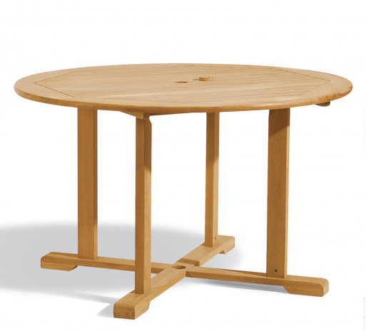 Classic Round Teak Outdoor Dining Table With Umbrella Hole , in. W in. D, 47.25" L x 47.25" W, Natural Teak