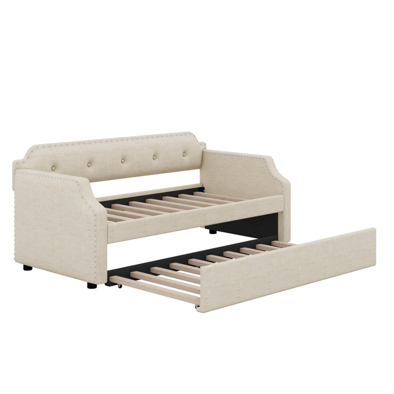 Lit de jour simple rembourré avec couchette, Beige