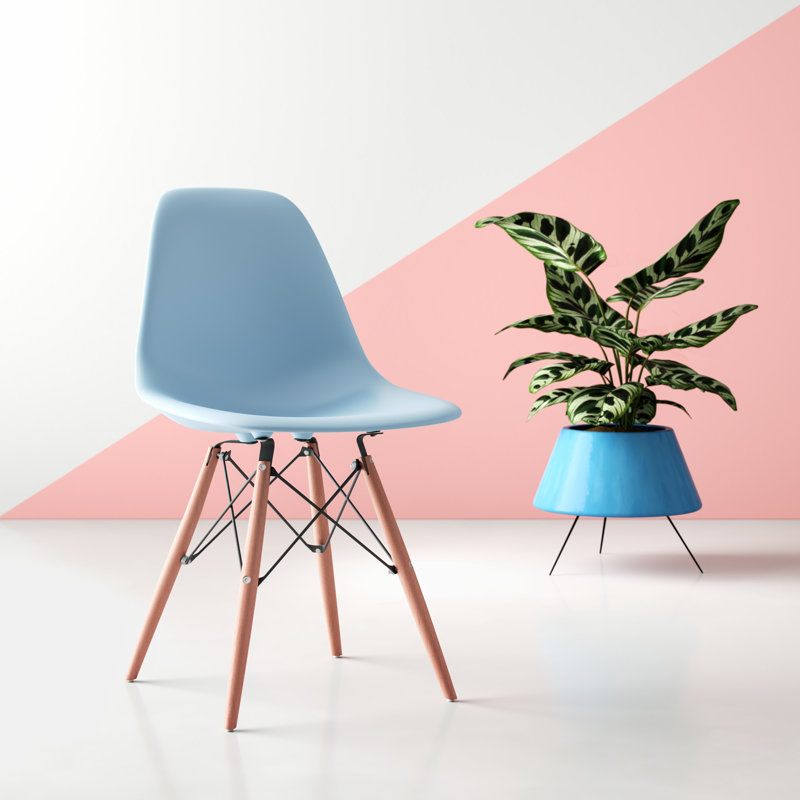 Chaise d'appoint en plastique Wrenshall, Bleu bébé / Naturel