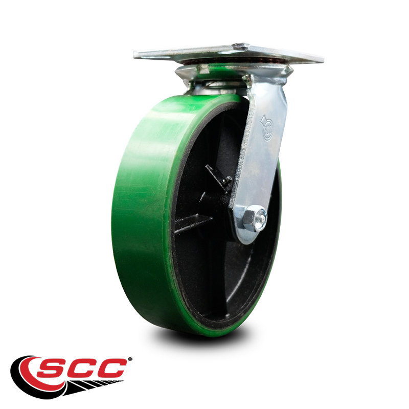 8 Inch Heavy Duty Poly on Cast Iron Swivel Caster with Roller Bearing SCC, Vert