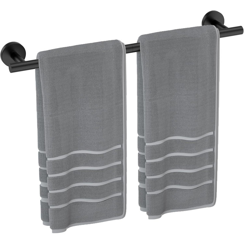 Barre à serviettes en acier inoxydable - 24/26 po pour fixation murale de salle de bain, Noir mat