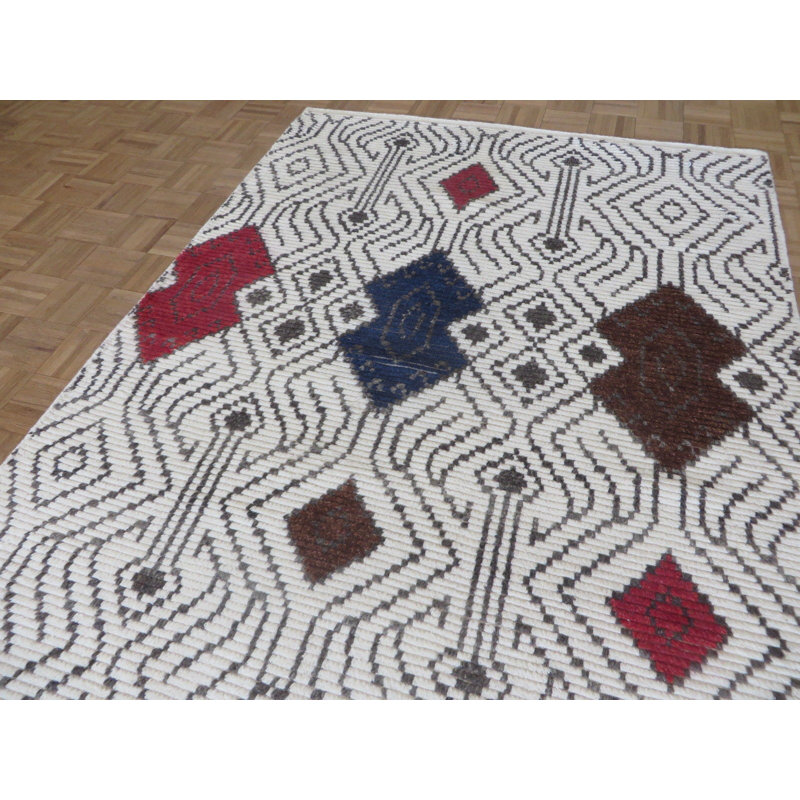 Tapis de zone en laine 5 pi x 8 pi 1 po à main one-of-kind noué la Castiel