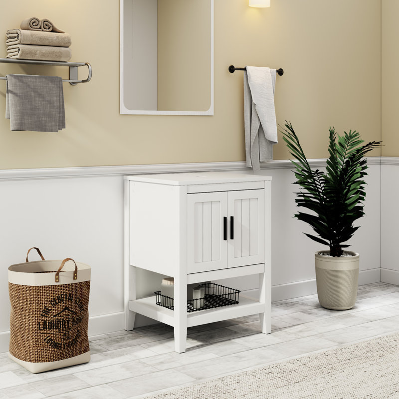 Base de meuble-lavabo simple 24 po seulement, lavabo vasque non inclus, tablette ouverte, Blanc