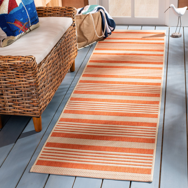 Arneshia Striped Terracotta/ Beige Indoor / Outdoor Area Indoor/Outdoor Area Rug, Runner 2'3" x 20'