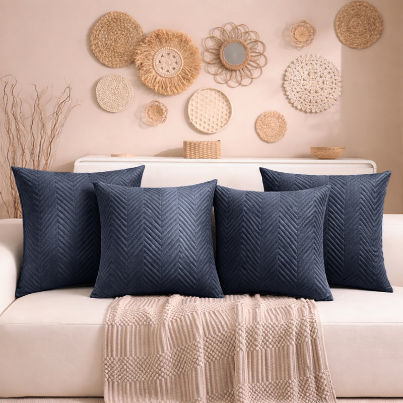 Aspire Homeware Embossed Square Velvet Cushion Cover, Charcoal, Pack of 4