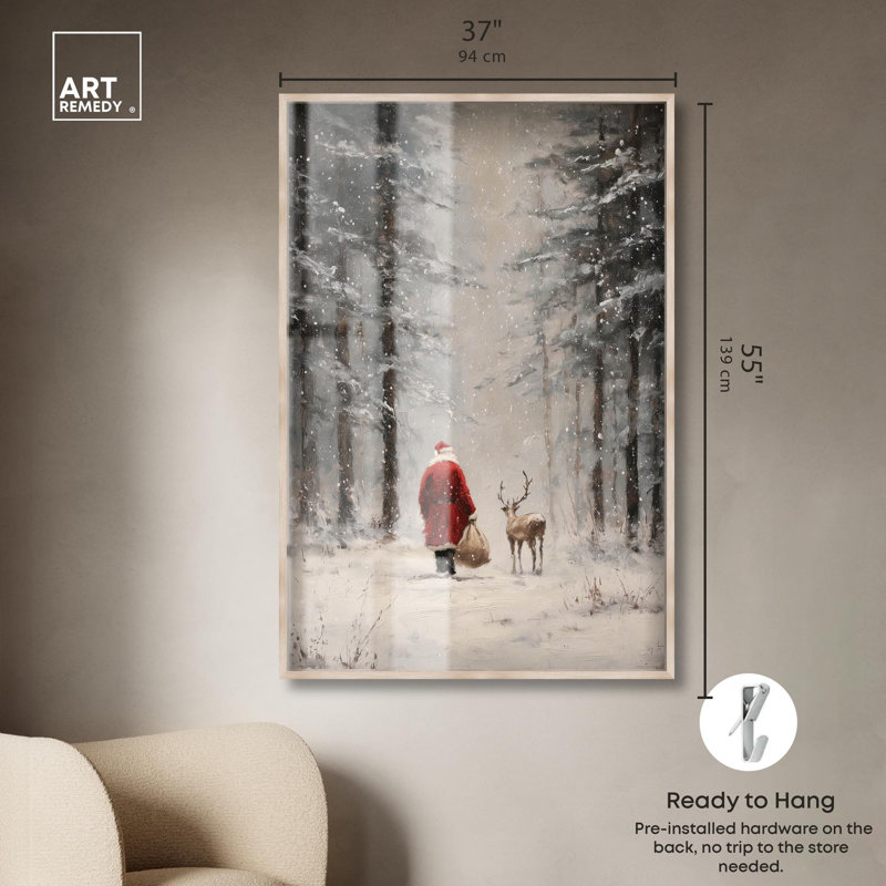 Décoration de Noël enneigée «Walky the Forest Shadowbox» par Art Remedy, cadre blond, 37 x 55, H 55 po x l 37 po, Cadre blond