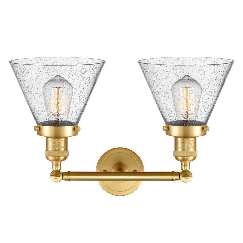 Cone 2 Light Bath Vanity Light, 6 Watt Vinage LED Bulb, Seedy, Satin Gold