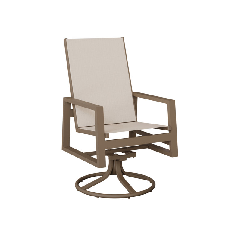 Berlin Gardens Vida Sling High Back Swivel Rocker Dining Chair, Alabaster, Aluminum Clay