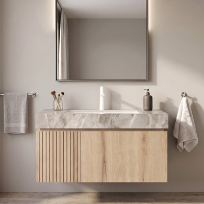 Armoire de salle de bain murale 36 po pré-assemblée, structure en contreplaqué avec 2 portes, comptoir d'évier en céramique encastré avec trou de robinet pré-percé