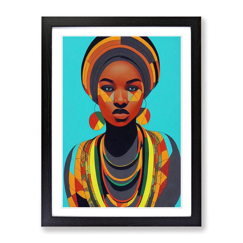 FRM-V0523-58X African Woman Geometric Vol.3 - Single Picture Frame Print, 46cm H x 34cm W x 2cm D, Black Framed