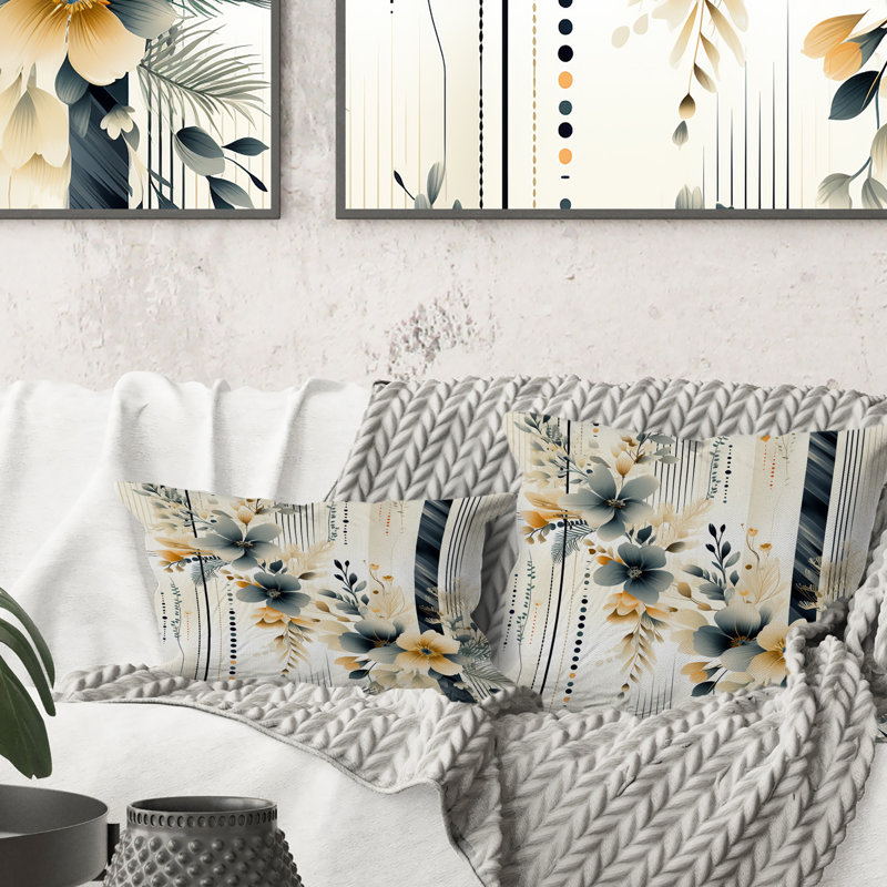 Neutre Grays Flowers Accents - Coussin décoratif abstrait Coral Reef multicolore azur - Coussin décoratif