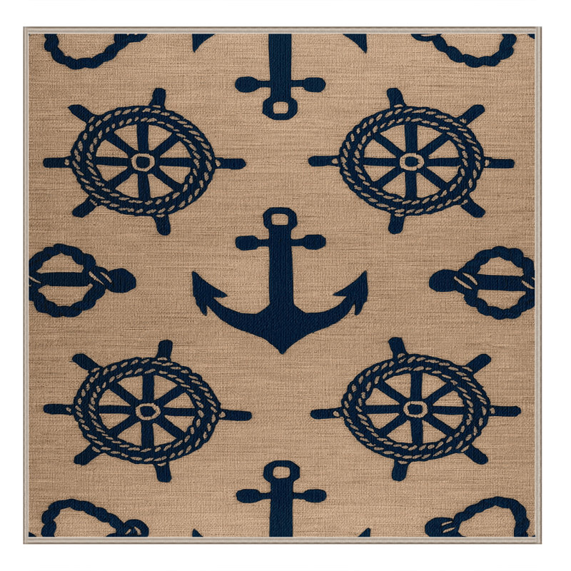 Washable Simplified nautical elements Nautical Area Rug, Round 6'