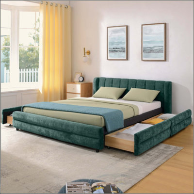 Upholstered Bed Frame With Thick Fabric, Comfortable Upholstered Bed Frame, Chenille Fabric, With Headboard And Solid Bed Frame