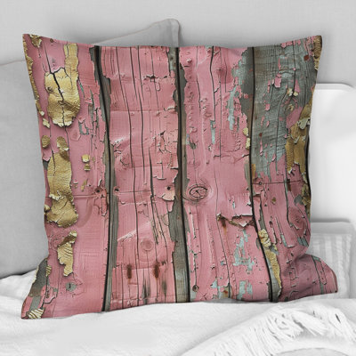 Petal Pink And Gold Distressed Wood I - Farmhouse Pillow