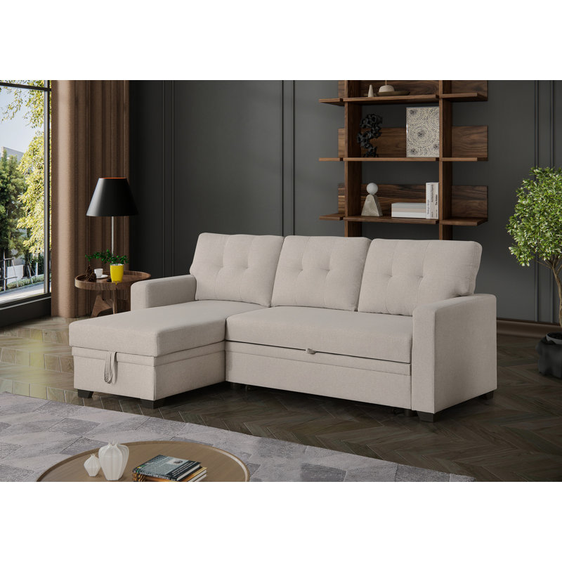 Convertible Upholstered Sectional Sofa With Pull-Out Chaise